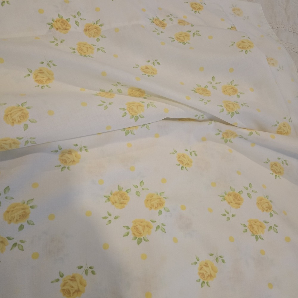 Vintage Cannon Muslin Yellow Rose Dream Full Flat Sheet 81x104 Cottage Core